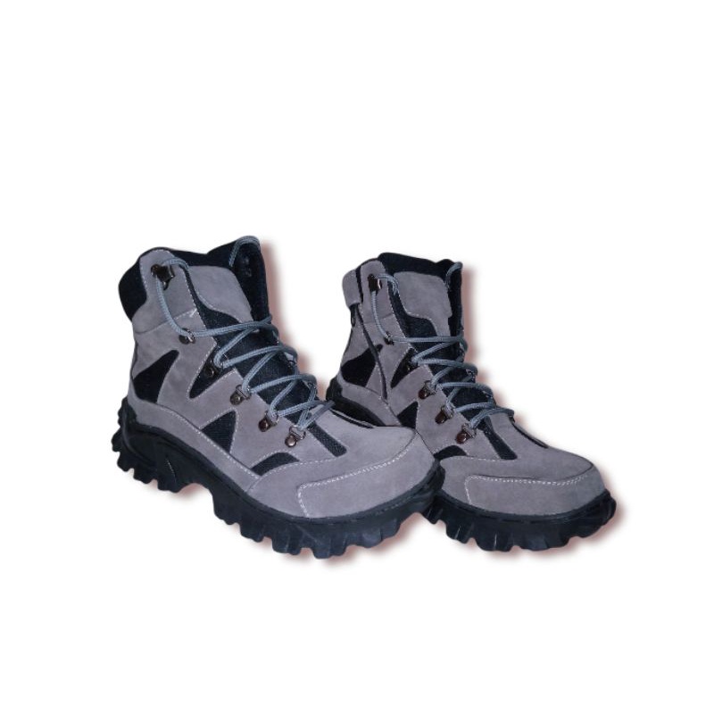 SEPATU SAFETY UJUNG BESI OUTDOOR HIKING TRACKING WARNA ABU