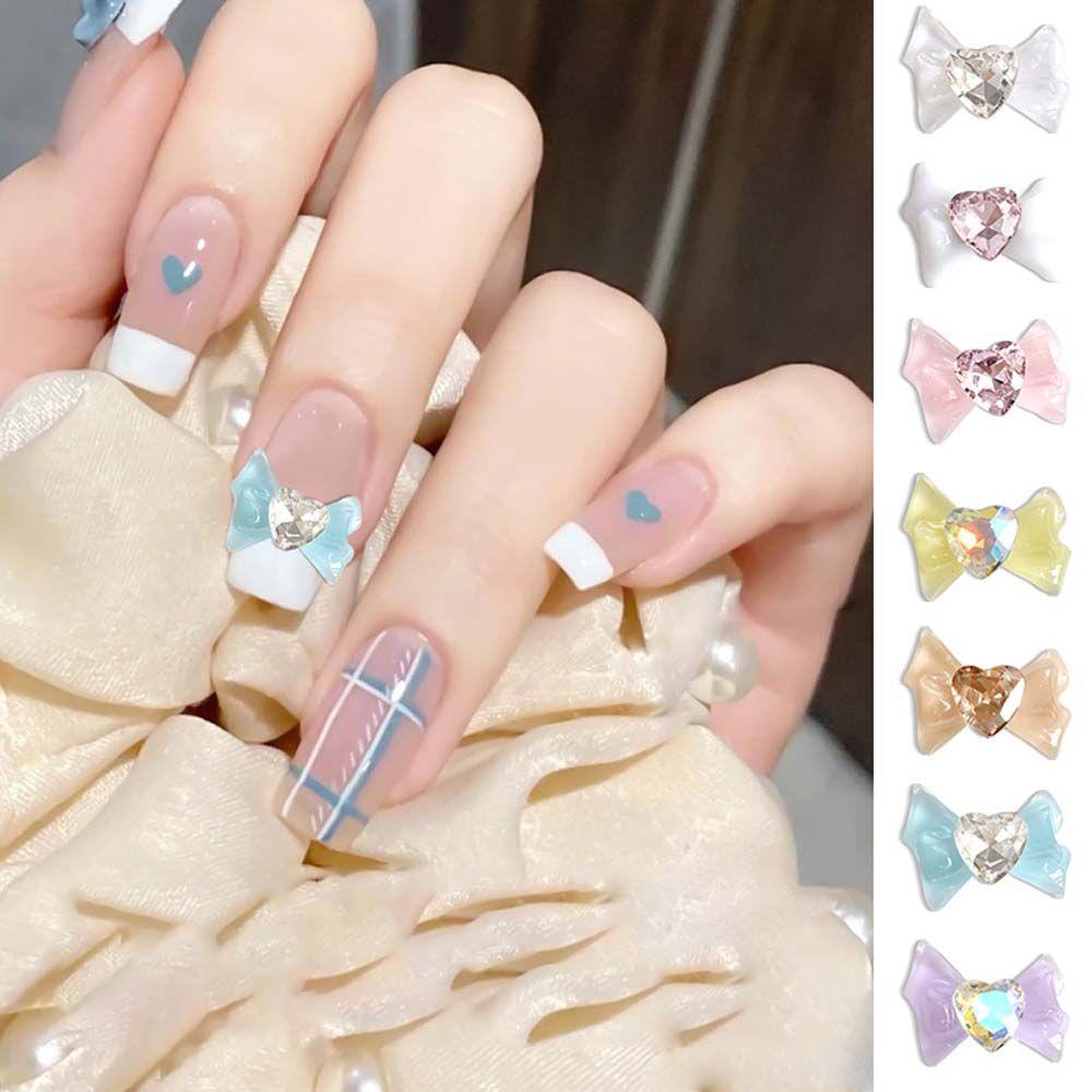 Mxbeauty Hiasan Nail Art Aurora Warna-Warni 3D Bownot Bow Crystal Bow Nail Charms