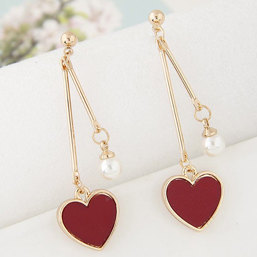 LRC Anting Tusuk Sweet Red Heart Shape Pendant Decorated Smple