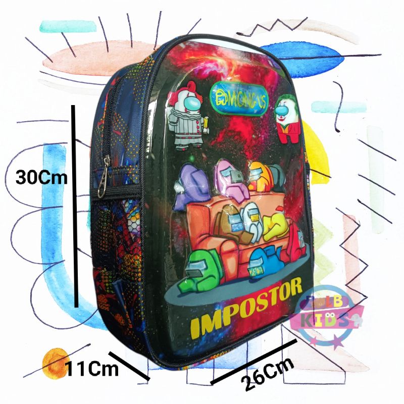 Tas Anak Perempuan Laki Laki Ransel Led Karakter Kartun Gambar Timbul 3D Cowok Cewek Unicorn Cars frozen Among us