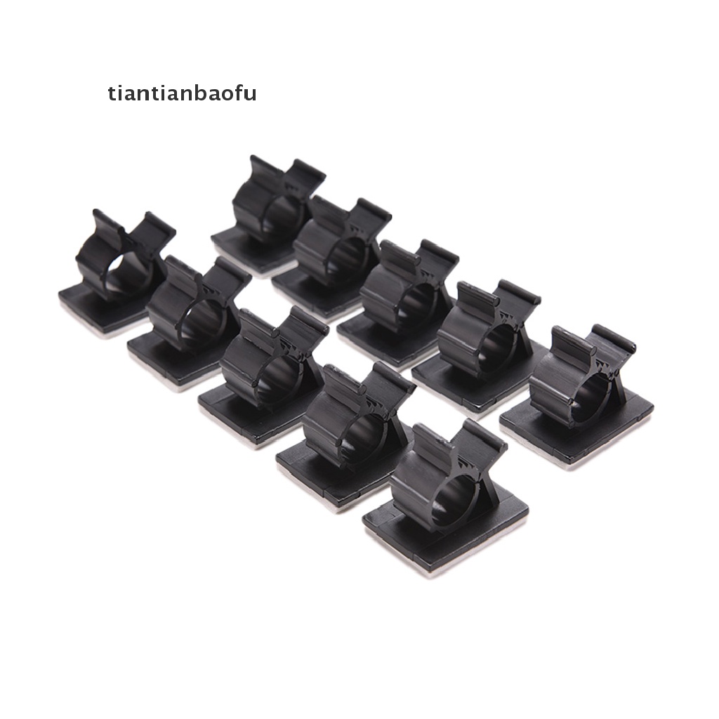 [tiantianbaofu] Black 10 Pcs Adhesive Backed Nylon Wire Adjustable Cable Clips Clamps 16mm Boutique