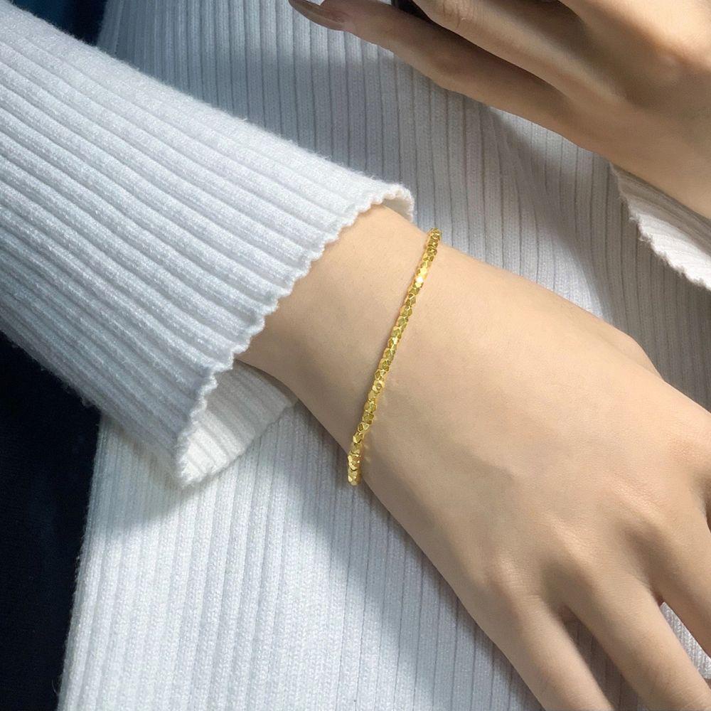 Mxbeauty Gelang Manik-Manik Kubus Elegan Sederhana Perhiasan Pergelangan Tangan Manik-Manik Persegi Warna Emas Perak Logam Wanita Bracelet