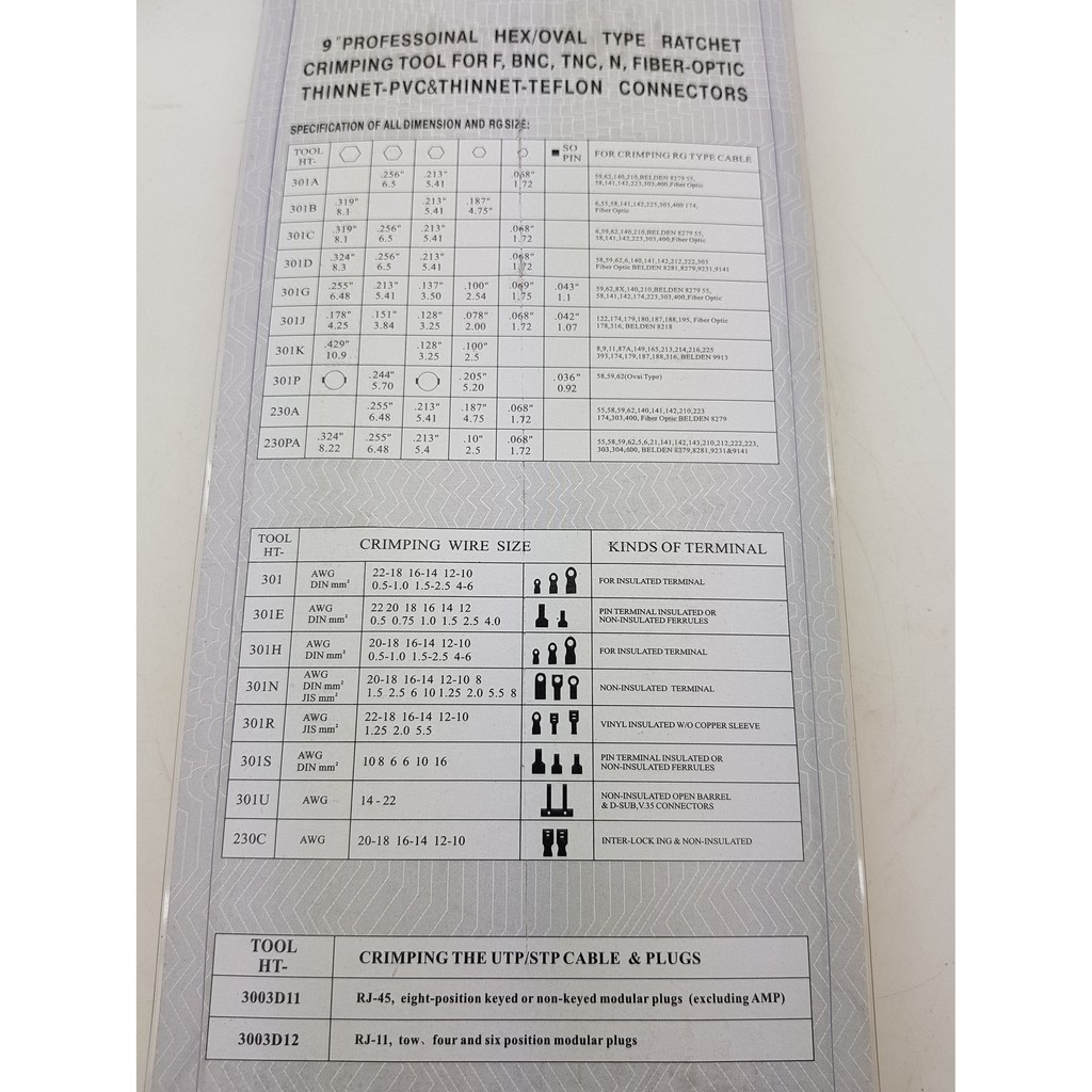 Tang Crimping 9&quot; HEX Series for F,BNC,TNC,N, UHF, ST, SC, SMA Merk MONSTER