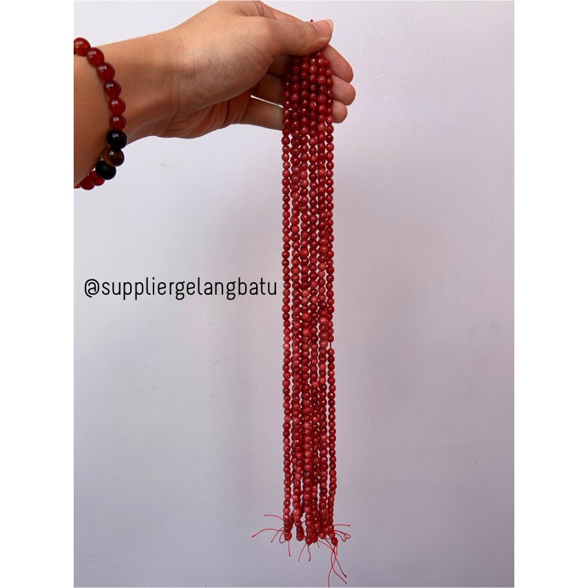 batu RED RUBY 6mm cutting bahan gelang kalung alam CORAL merah gloss