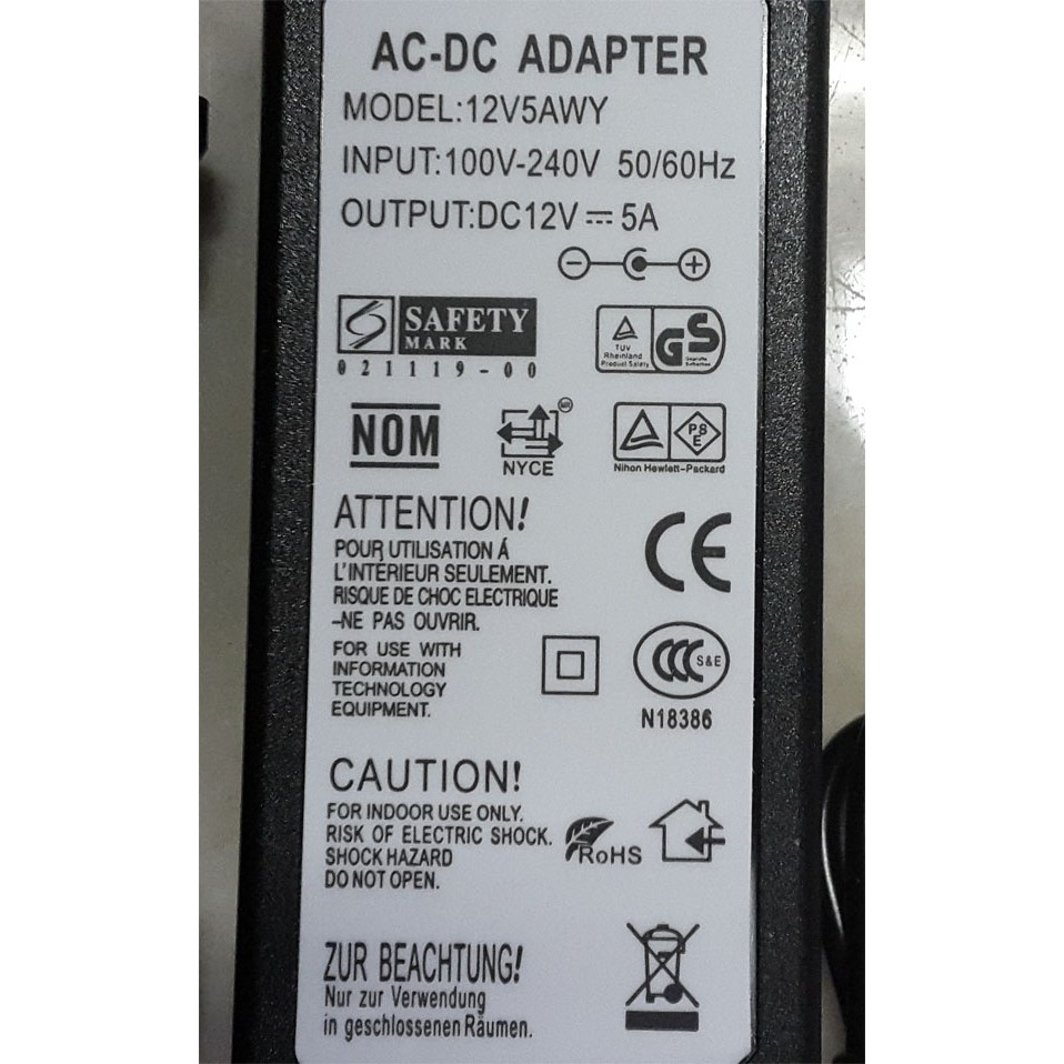 Adaptor 12v DC 5A