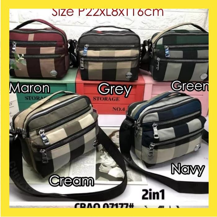 TAS SELEMPANG WANITA IMPORT CHIBAO MOTIF KOTAK 2IN1 CEWEK SLEMPANG WATERPROOF FS032