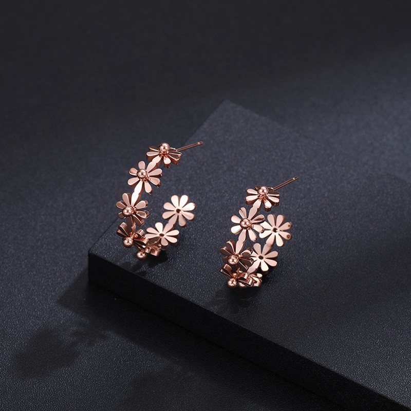 Anting Titanium Asli Cewek Import Korea Anti Karat Murah AA053 motif bunga