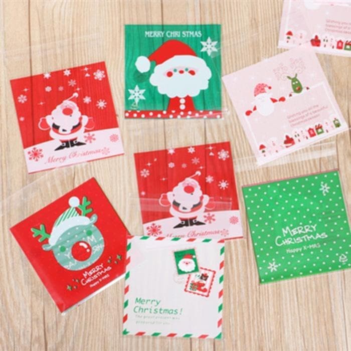 

Uk 10x10 Fancy Plastik OPP Cookies Packing Kantong Serbaguna Multifungsi Kue Aneka Motif Natal Merry
