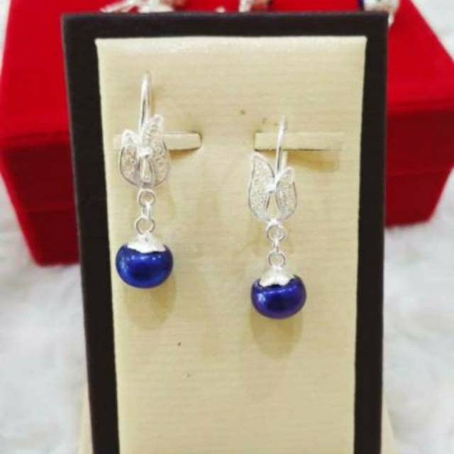 Anting bahan Perak 925 Panjang Motif Mutiara Air Tawar | Mutiara Lombok