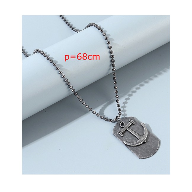 LRC Kalung Fashion Silver Anchor Hook Geometric Bead Chain Mens Necklace Y64698