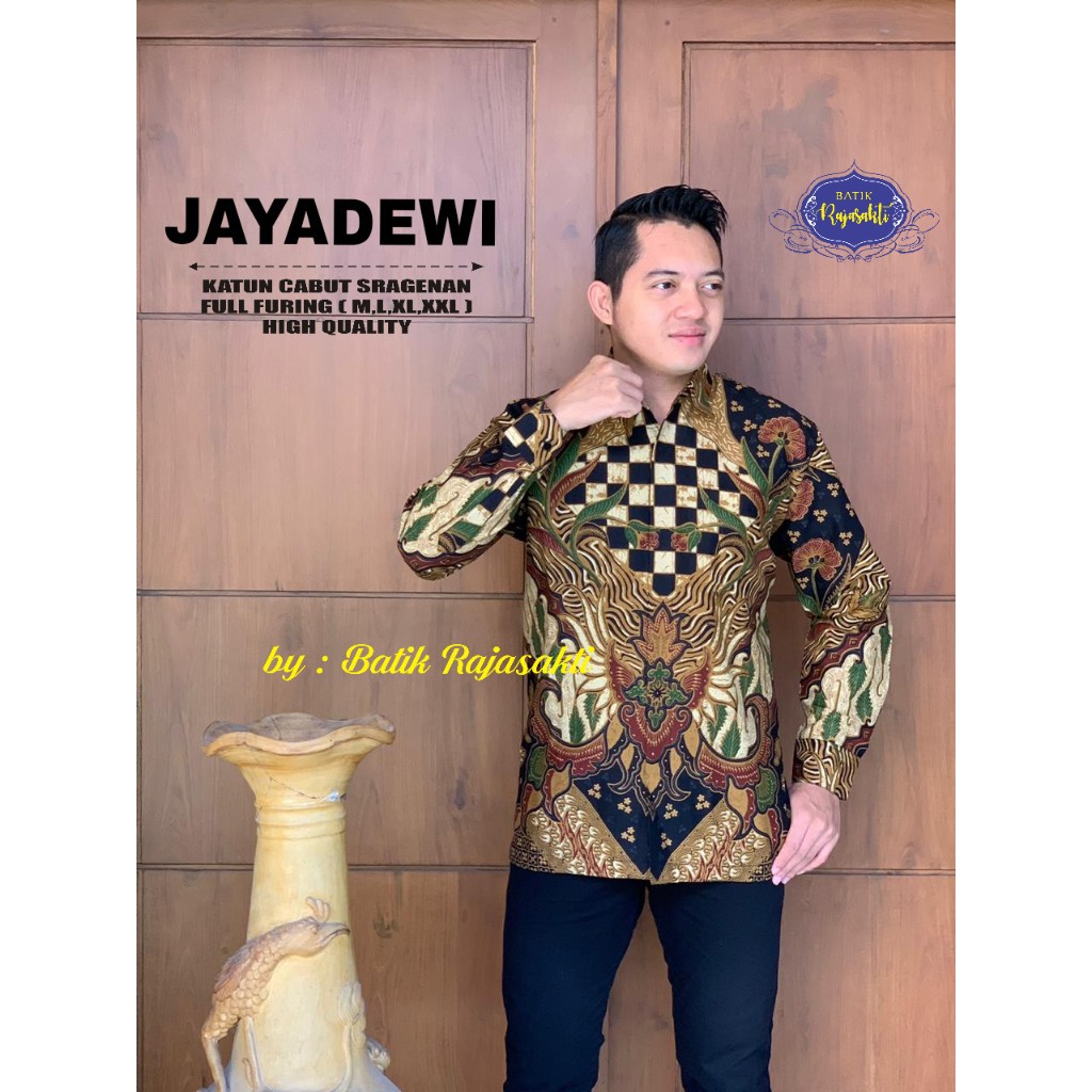 JAYA DEWI Atasan Baju Kemeja Batik Pria Lengan Panjang PREMIUM LAPIS FURING Rajasakti SOLO