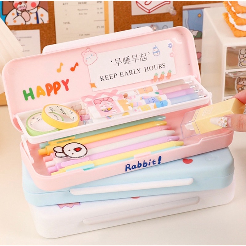 KENSHO Kotak is Pensil Minimalis Korea Tingkat Pencil Case Tepak Lucu Import/ Sticker/ Aesthetic / Cute