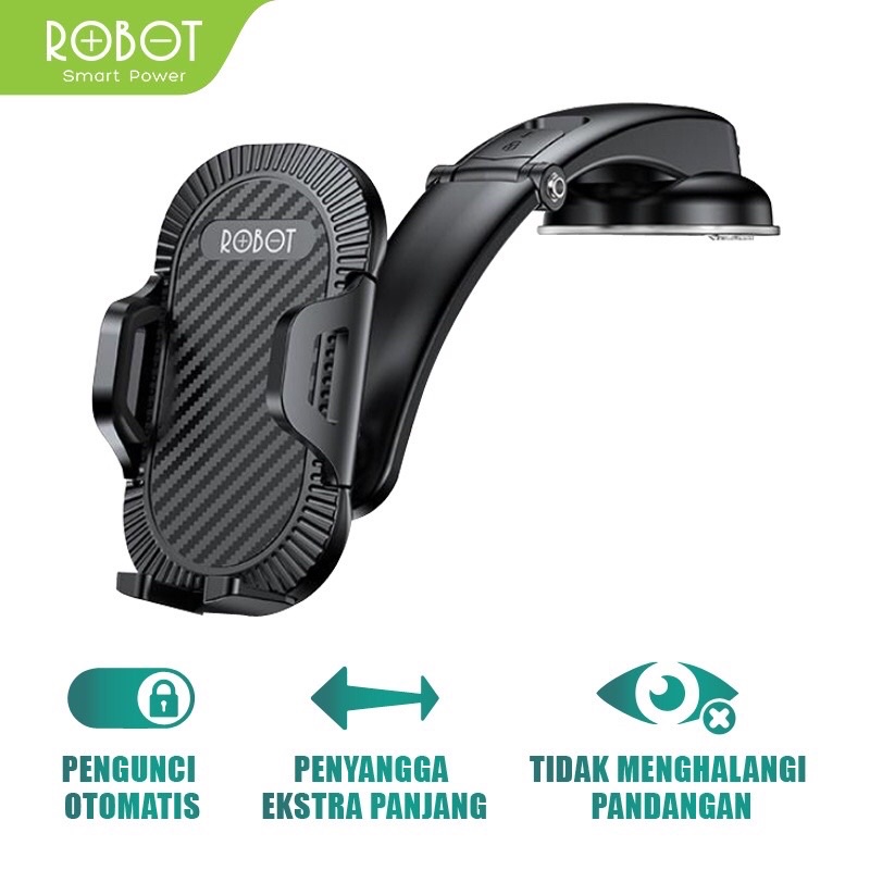 ROBOT RT-CH14 Dashboard Suction Cup Automatic Lock Universal Car Holder Black Original - Garansi 1 Tahun