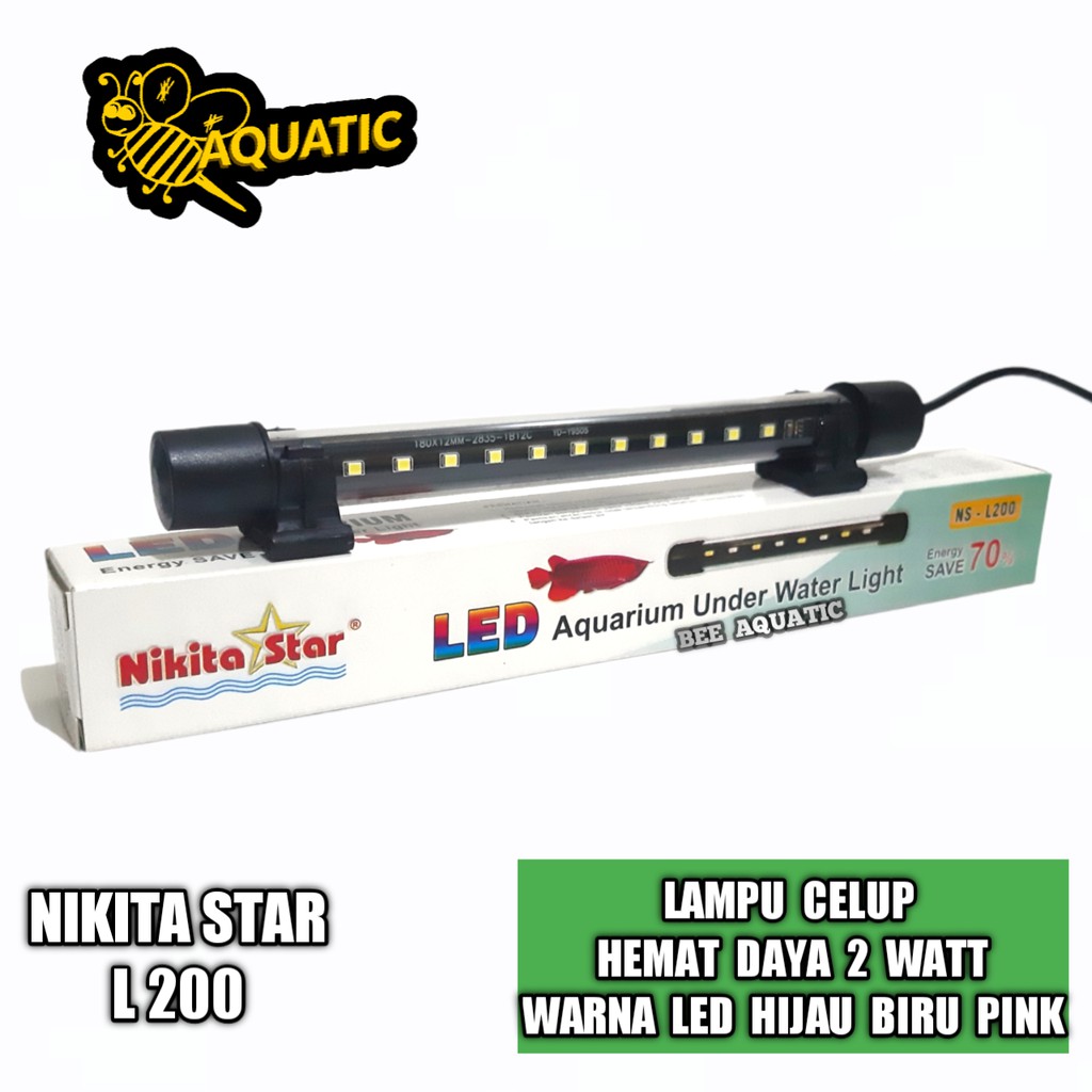 Lampu LED Aquarium Celup 20 Cm - Nikita Star - BIRU HIJAU PINK - 2 Watt - Lampu LED 3 Warna