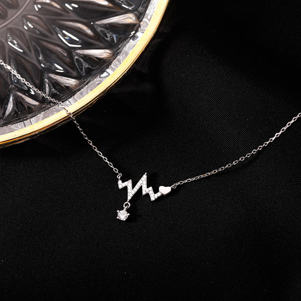 Kalung Rantai Sterling Silver 925 Dengan Liontin Detak Jantung Hias Berlian Zircon Untuk Wanita