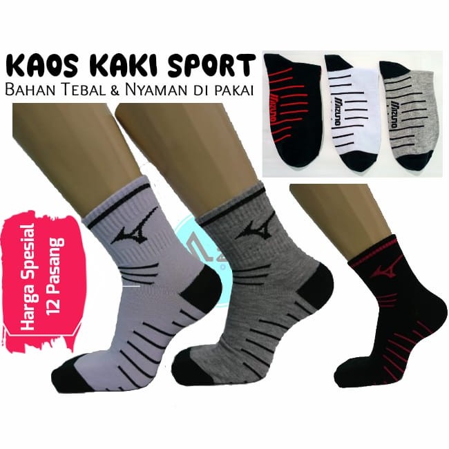 (12 Pasang) Kaos Kaki Sport (M120)/Kaos Kaki Sepeda/Kaos Kaki Pria Wanita