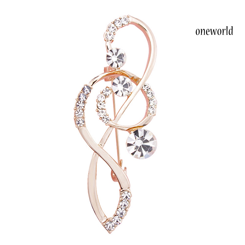 OW@ Women's Rhinestone Music Note Scarf Brooch Rose Gold Treble Clef Pin Jewelry