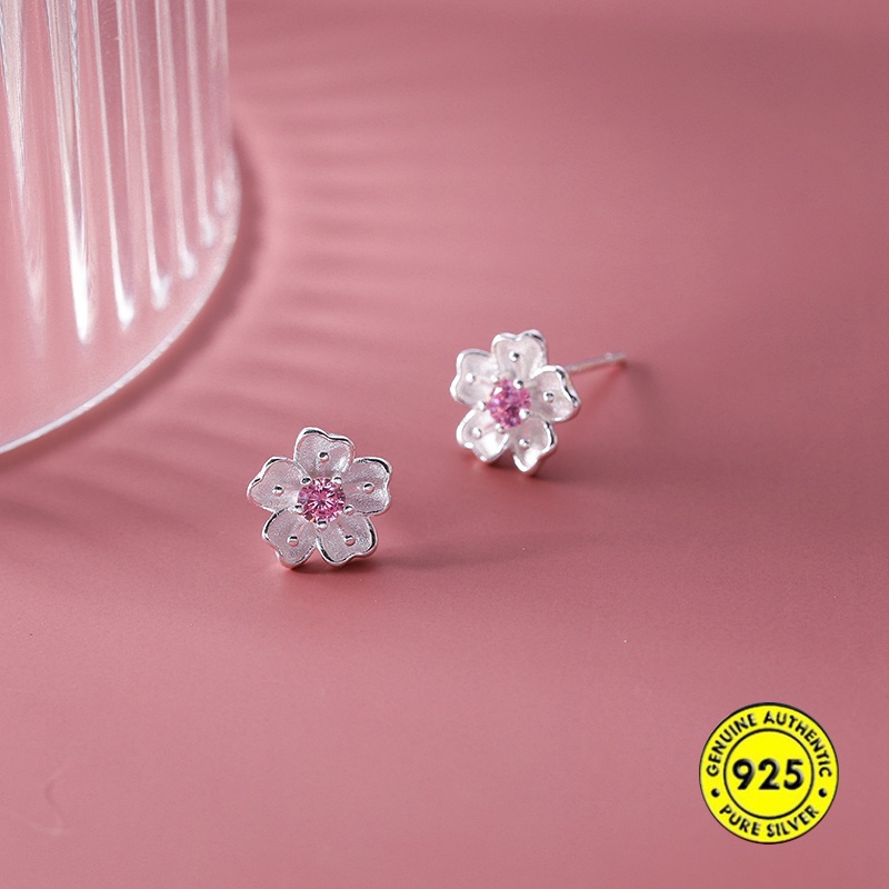 Anting Tusuk Sterling Silver 925 Dengan Kristal Pink Untuk Wanita