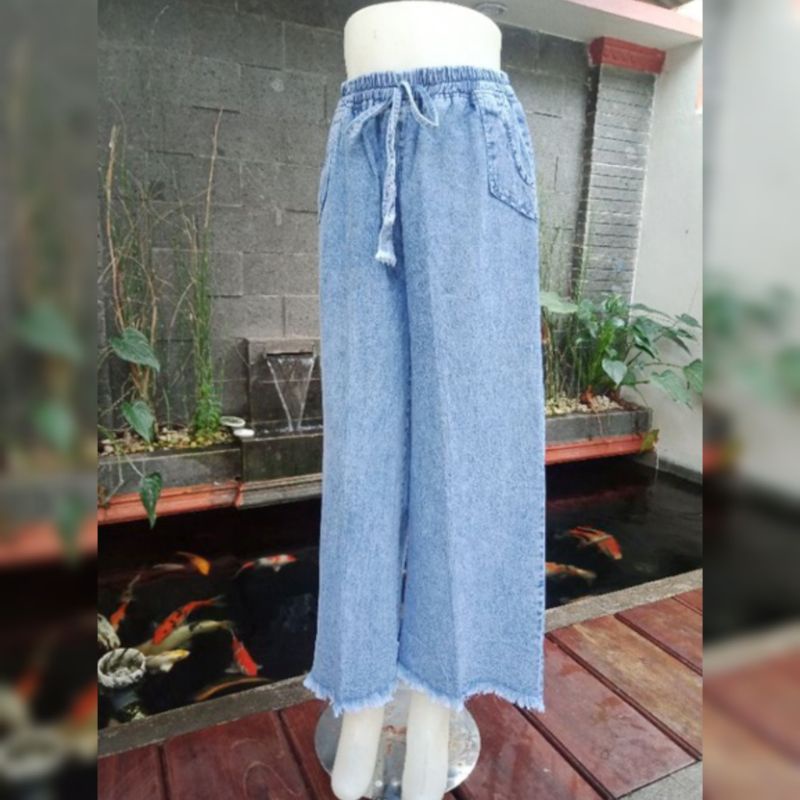 CELANA WANITA KULOT JEANS RAWIS HIGHWAIST SNOW PREMIUM PINGGANG FULL KARET - TALI SERUT