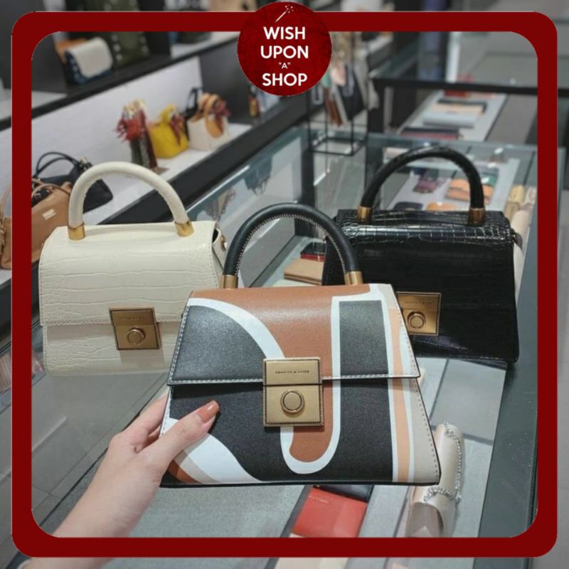 CK Structured Top Handle Bag / Polos - Croc-Effect