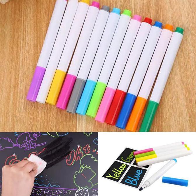 

12 Pcs Colorful Chalk Pen / Kapur Spidol Cair Warna Marker Papan Tulis