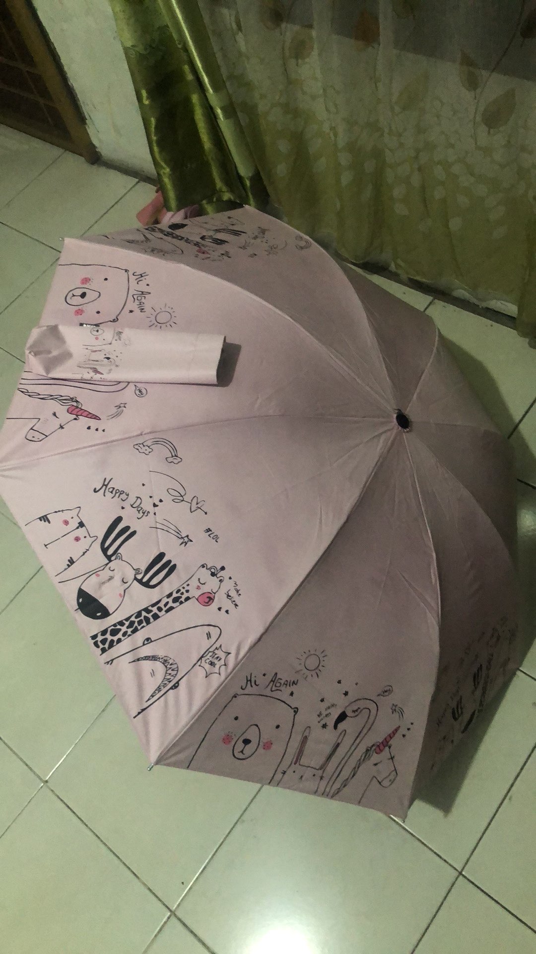 Payung Lipat 3 / Motif Kebun Binatang / Lapis Hitam / Anti Uv / Jktumbrella / Grc - 352a