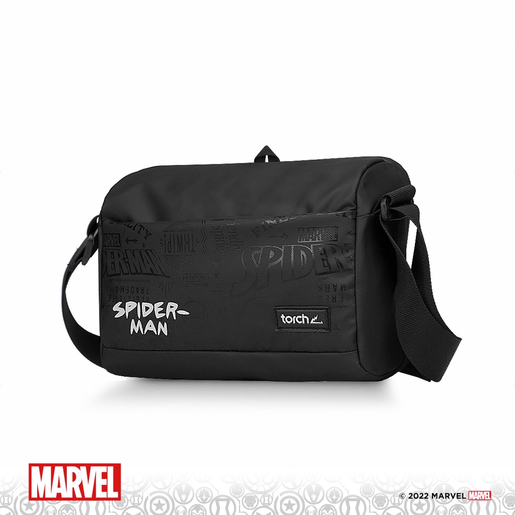 TORCH Depok Spider-Man 2 White Typography Torch Meguro Sling Bag 3 Liter Black