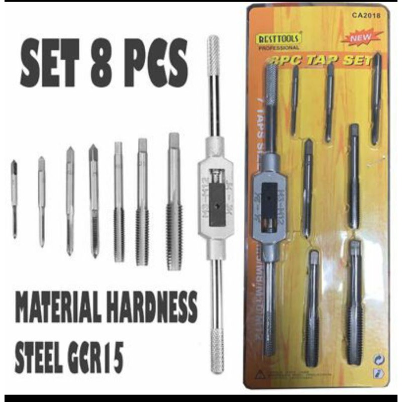 Set 8 Pcs Hand Tap Drill Bit / Mata Bor Pembuat Drill Drat Baut Sekrup