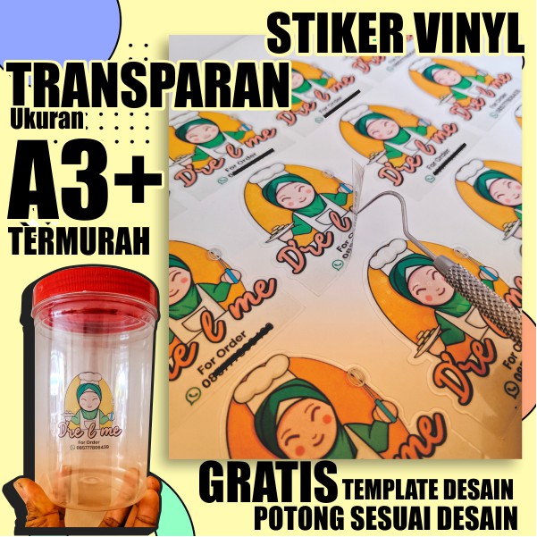  Stiker  Label Kemasan Produk anti  air  vinyl transparan  A3 