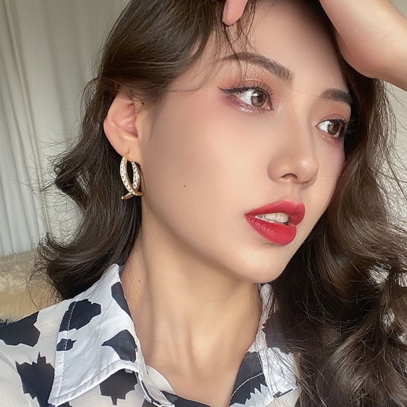 Anting Giwang Model Silang Dengan Kristal + Berlian Imitasi Untuk Wanita