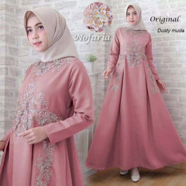 Baju Gamis Wanita Terbaru / Gamis Pesta Mewah Nofaria / Baju Muslim - dusty pink
