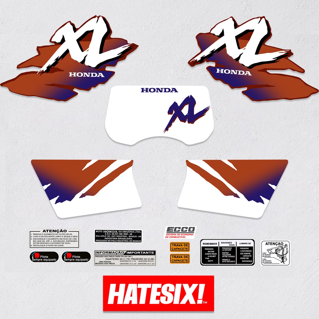 Sticker Decal Honda Xl 185 xl 125 Brasil  1996 Version Hatesix