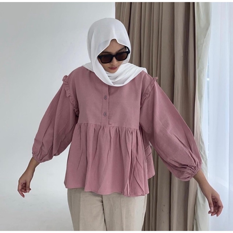 LENKA PEPLUM BLOUSE LINEN / KEMEJA WANITA LINEN SHIRT