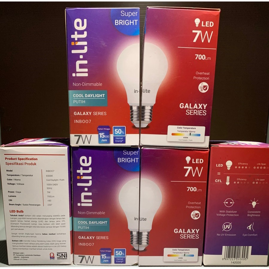 Lampu Led In Lite 7w Bergaransi Grosir Bohlam Led InLite INB007 Single Pack