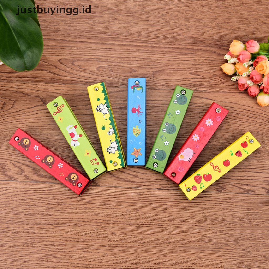 Justbuyingg.Id Harmonika Tremolo 16 Lubang Cover Kayu Multi Warna Untuk Mainan Edukasi Anak