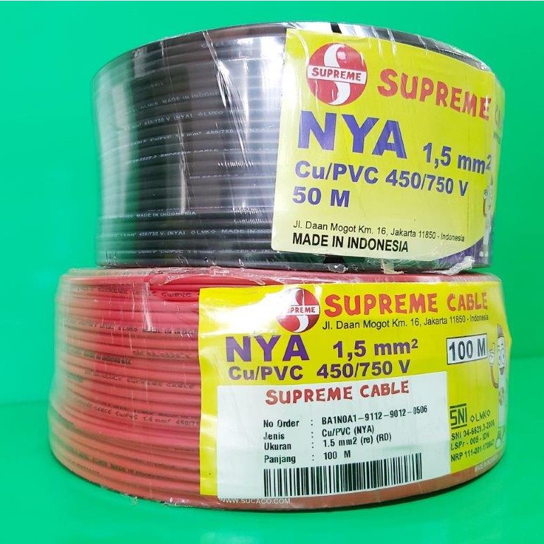 KABEL TUNGGAL NYA 1.5 KABEL SUPREME NYA 1 X 1.5 1X1.5 100 METER