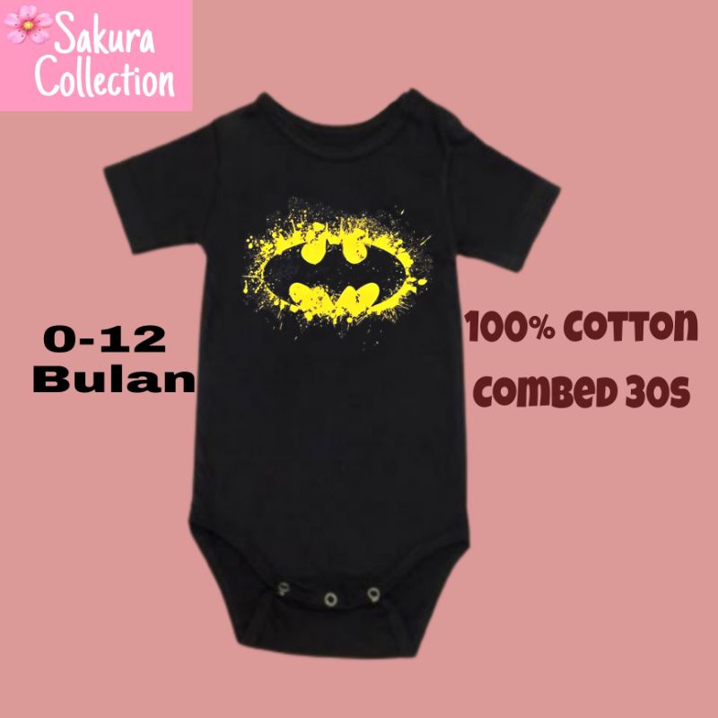 Kaos baju bayi jumper baby kids pendek viral logo tulisan BATMAN super hero lucu usia 0 1 2 3 4 5 6 7 8 9 10 11 12 bulan sampai umur 1 tahun adem jumpsuit babysuit romper bodysuit little anak kecil hitam style laki laki perempuan unisex nyaman lembut