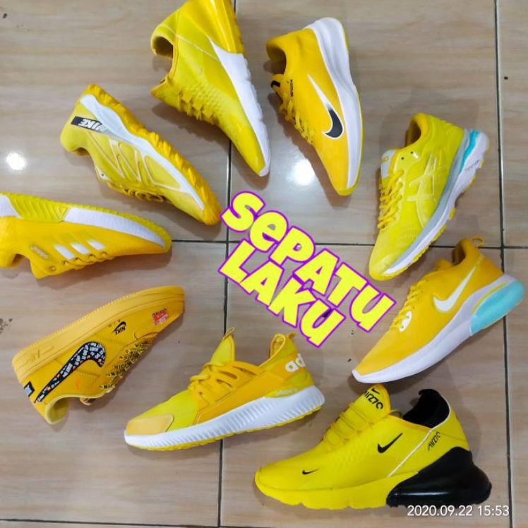 xhx-06 SEPATU OLAHRAGA WANITA SEPATU SPORT CEWEK SEPATU SENAM AEROBIK WARNA KUNING SEPATU RUNNING .,