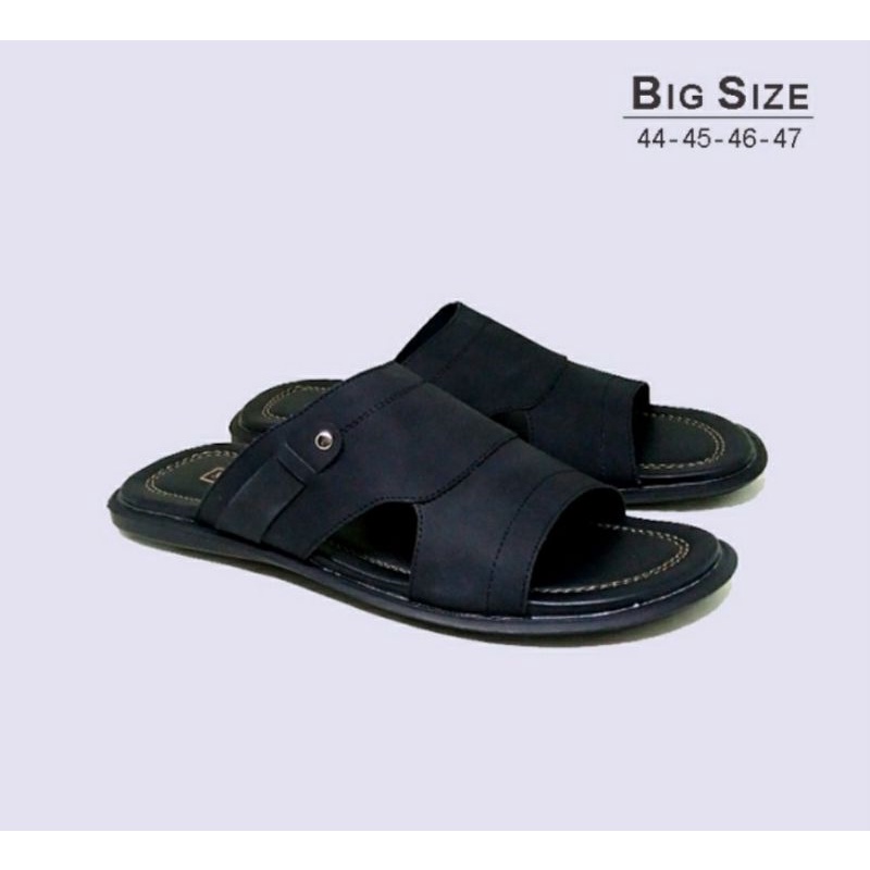 Original, Sandal Slop Kulit Pria Big Size 44-45-46-47 Slop Cowok Bapak2 Kasual Clasik / Slide JUMBO Turis Luar negri Terlaris Cream, 44