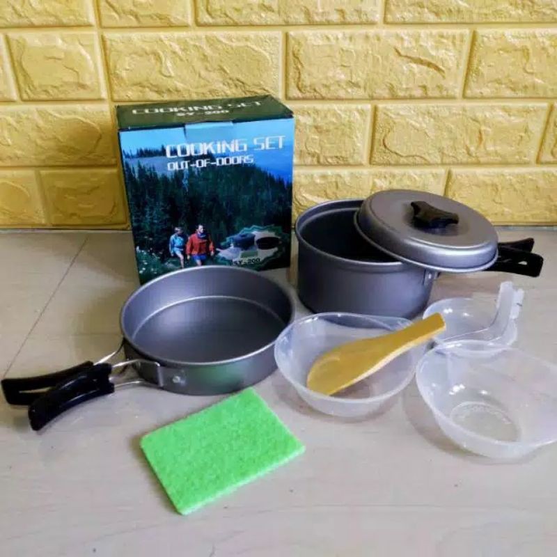 Satu Set Alat Masak Panci Kemping Gunung SY-200 Nesting 2 Person Camping Outdoor Traveling