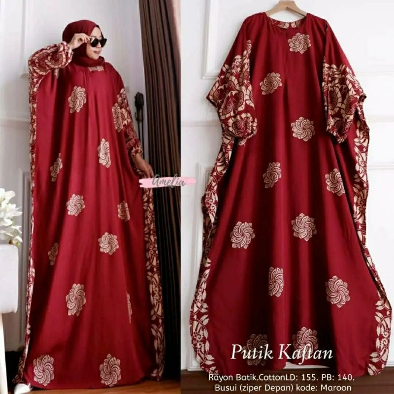 Putik Kaftan, KAFTAN RAYON JUMBO CANTIK FIT XXXL LD 160 BAHAN KATUN RAYON BATIK ZIPPER BUSUI TERMURAH OOTD