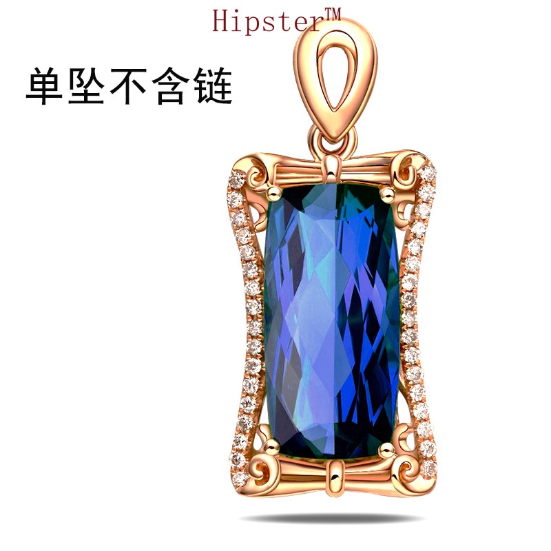 Hot Sale Light Luxury Palace Style Blue Treasure Square Emerald Pendant Necklace