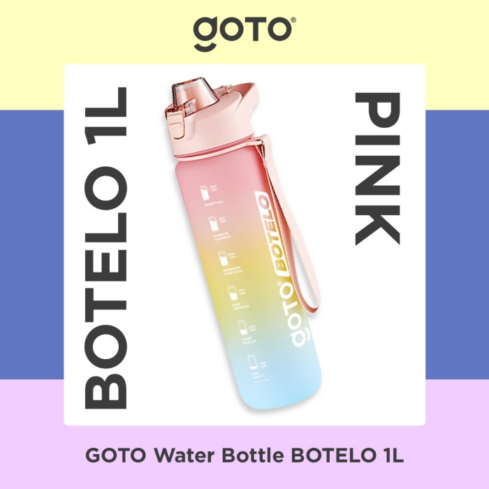 Botol Minum Viral  Goto Botelo Bottle Tumblr Air 1 Liter Jumbo Gemoy - Pink viral transparan bening gemoy gendut paste tahan air panas dan dingin L3S0 termurah gemes terkini tahan dingin untuk es transparan infused water aest