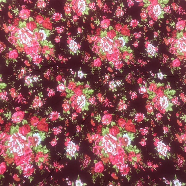 Kain katun Jepang motif bunga warna merah