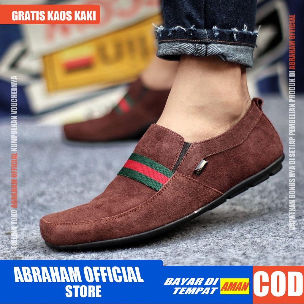 ABRHM X YOMI Sepatu Slip On Pria Sepatu Pria Casual Kulit Asli Sepatu Casual Kerja Cowok/Cowo Sepatu Kasual Slop Anti Slip Semi Formal Kerja Kuliah Gaya Santai Keren Kekinian Original Murah Terlaris