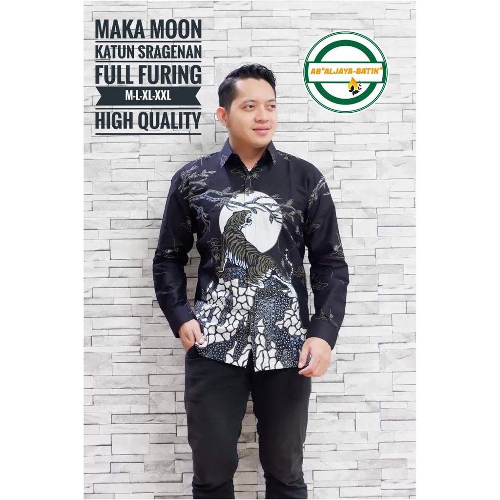 MAKA MOON ALJAYA KEMEJA BATIK SOLO PRIA LENGAN PANJANG PENDEK LAPIS FURING ATASAN PREMIUM MODERN KATUN HALUS PEKSI KLASIK NOGOROJO MAKA MOON KOPI HITAM KAPAL KANDAS LAWASAN DEWARI ELANG BABON ANGREM BANYU IJO PARANG LANCIP KATRESNAN KETAMAN BIRU TRUNTUM