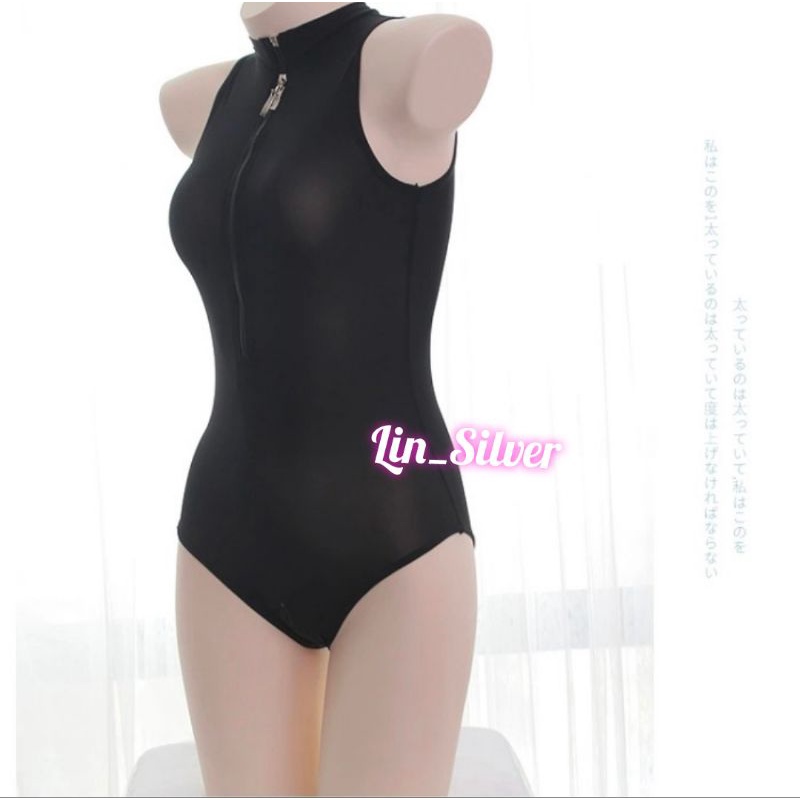 Lingerie Sexy Body Suit Zipper Cosplay Seksi Wanita Hitam