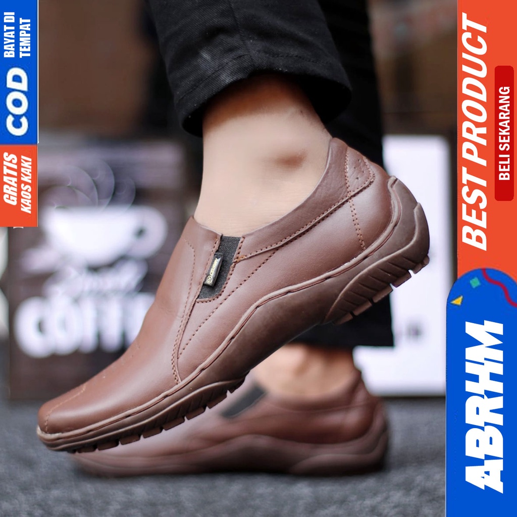 Sepatu Formal Pantofel Kerja Kulit Asli Hitam Pria ABRHM BADIL