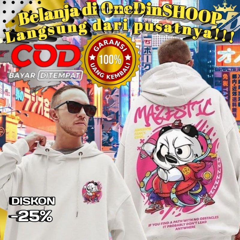 Jaket Hoodie Hodi Hodie Bahan Flece Flecee OOTD Outfit Motif Panda Tulisan Mazestic Anak Muda Terbar