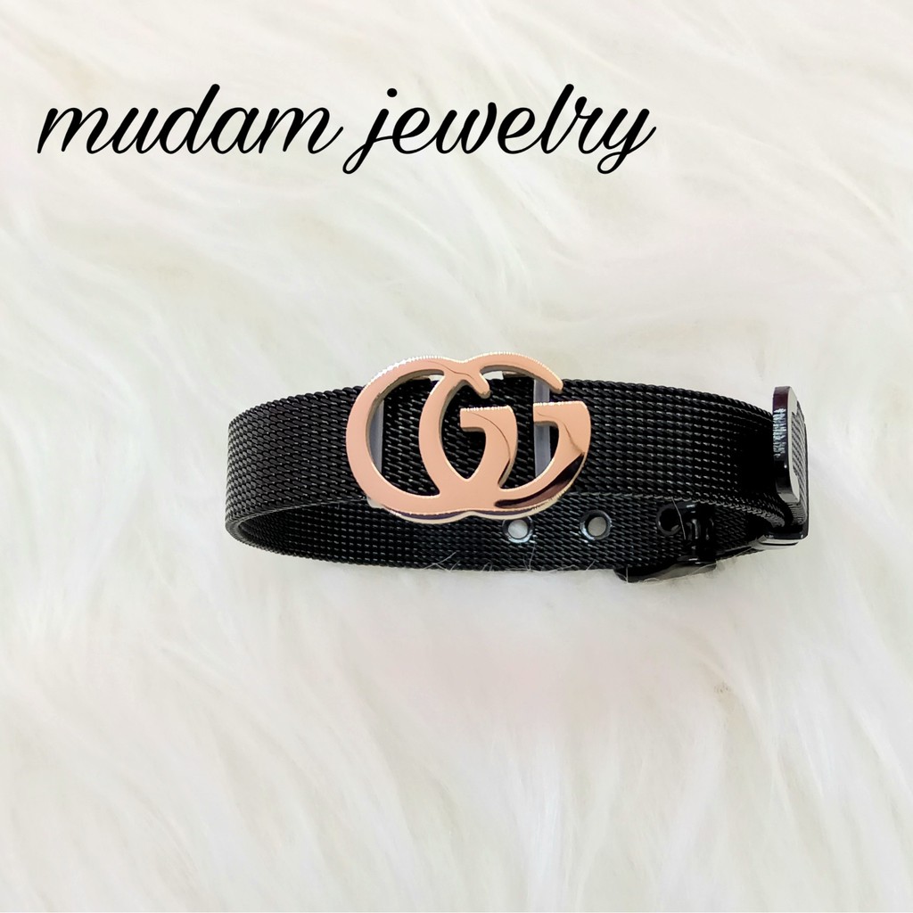 Gelang Titanium Gc Model Tali Jam Warna Hitam dan Rose gold